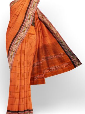 sri kumaran stores 102022 pochampalli cotton orange saree with brown border 1 1
