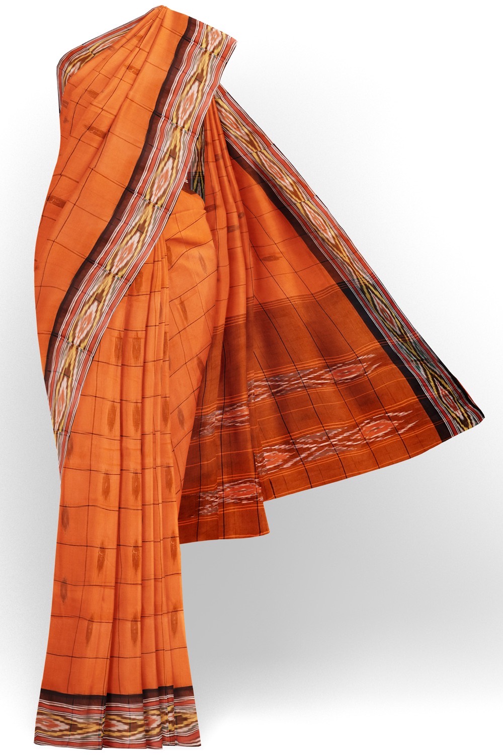 sri kumaran stores 102022 pochampalli cotton orange saree with brown border 1 1