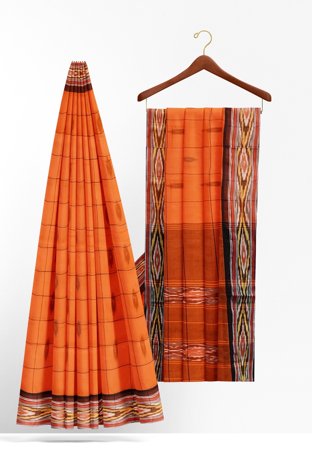 sri kumaran stores 102022 pochampalli cotton orange saree with brown border 1 2