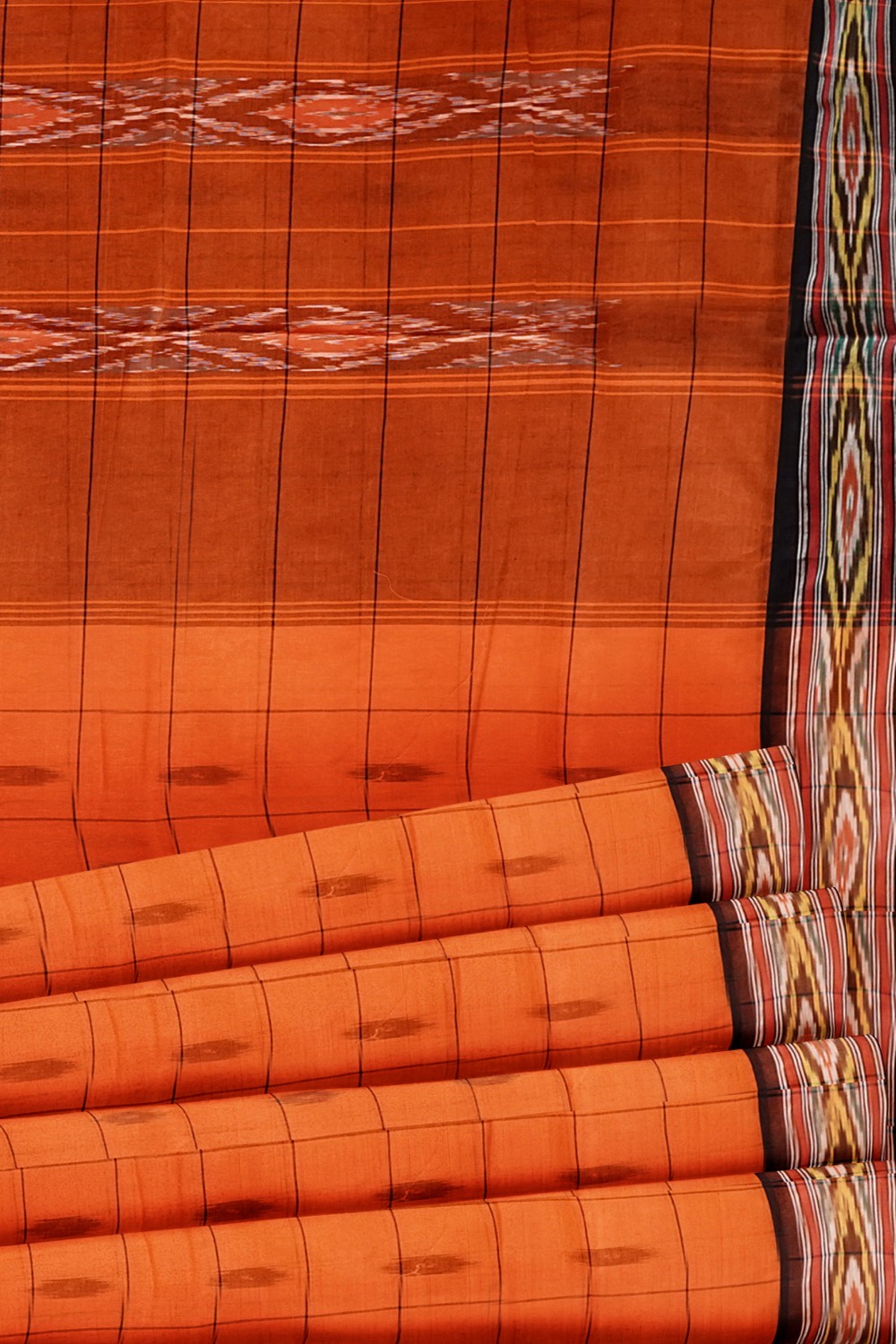 sri kumaran stores 102022 pochampalli cotton orange saree with brown border 1 4