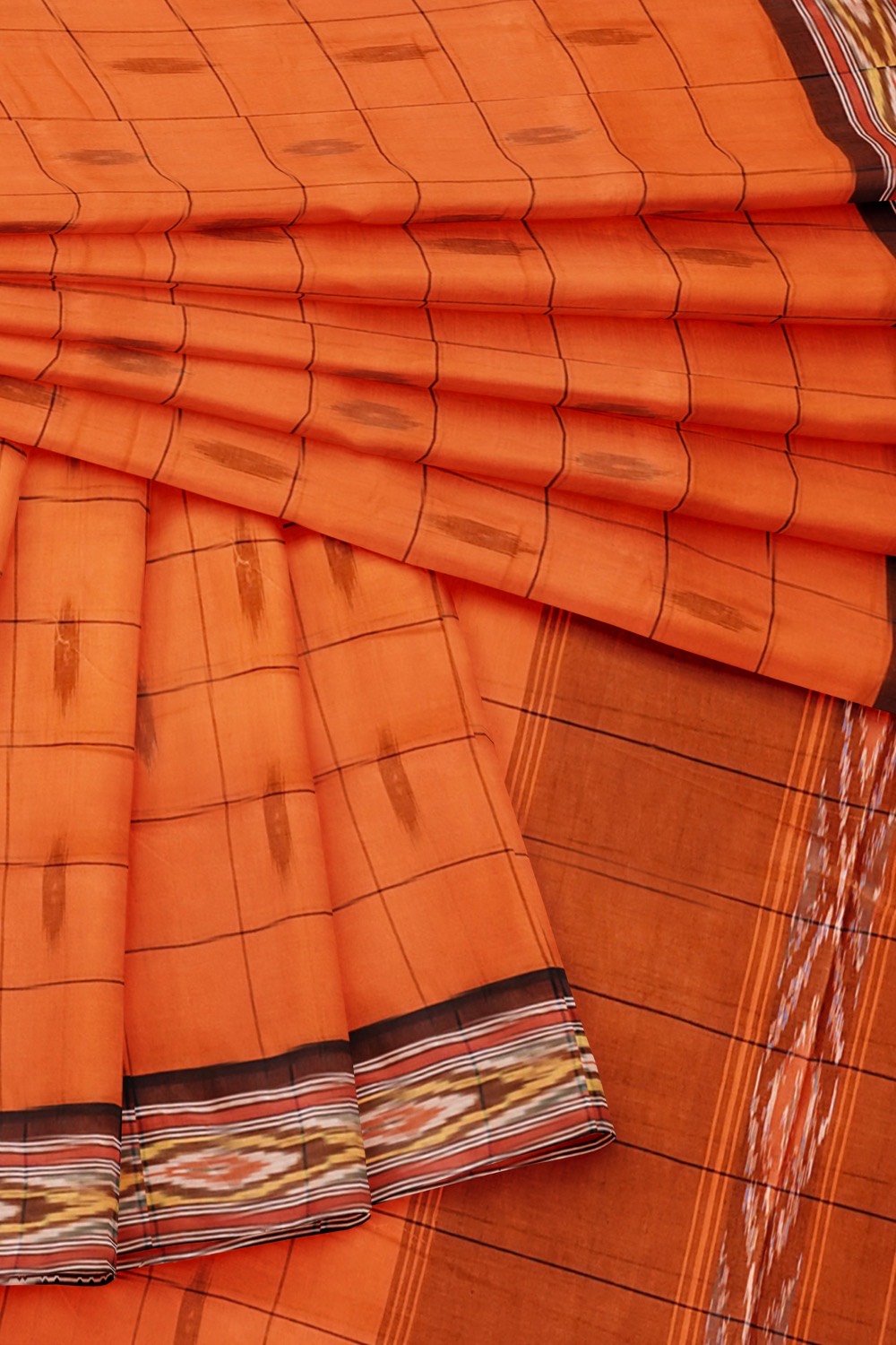 sri kumaran stores 102022 pochampalli cotton orange saree with brown border 1 5