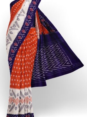 sri kumaran stores 102022 pochampalli cotton orange saree with ink blue border 1 1