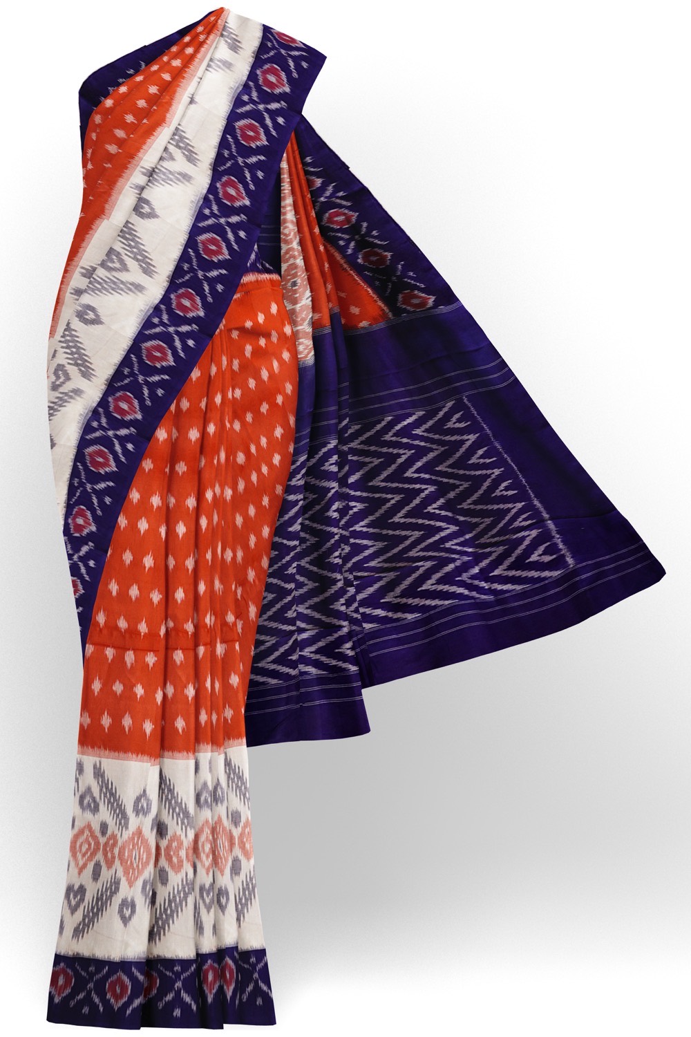 sri kumaran stores 102022 pochampalli cotton orange saree with ink blue border 1 1