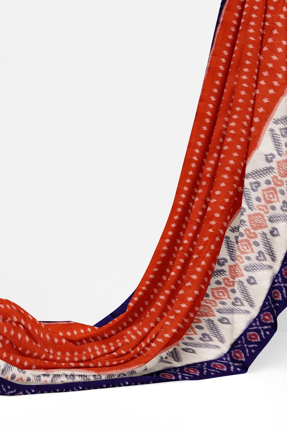 sri kumaran stores 102022 pochampalli cotton orange saree with ink blue border 1 3