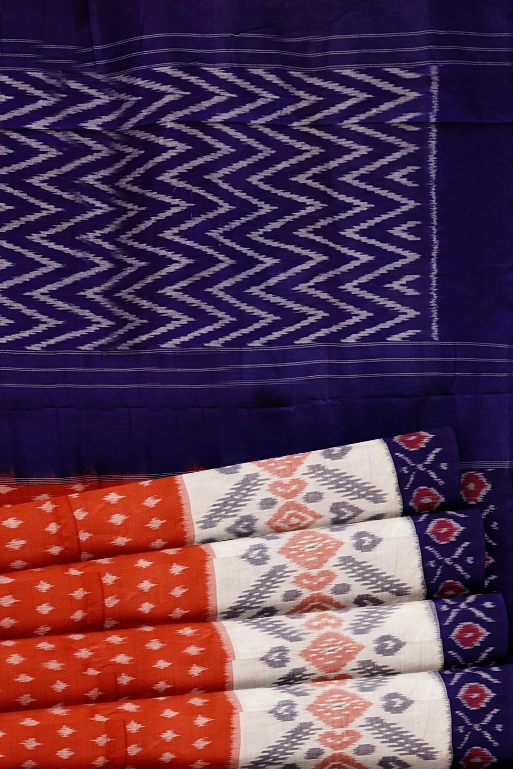 sri kumaran stores 102022 pochampalli cotton orange saree with ink blue border 1 4