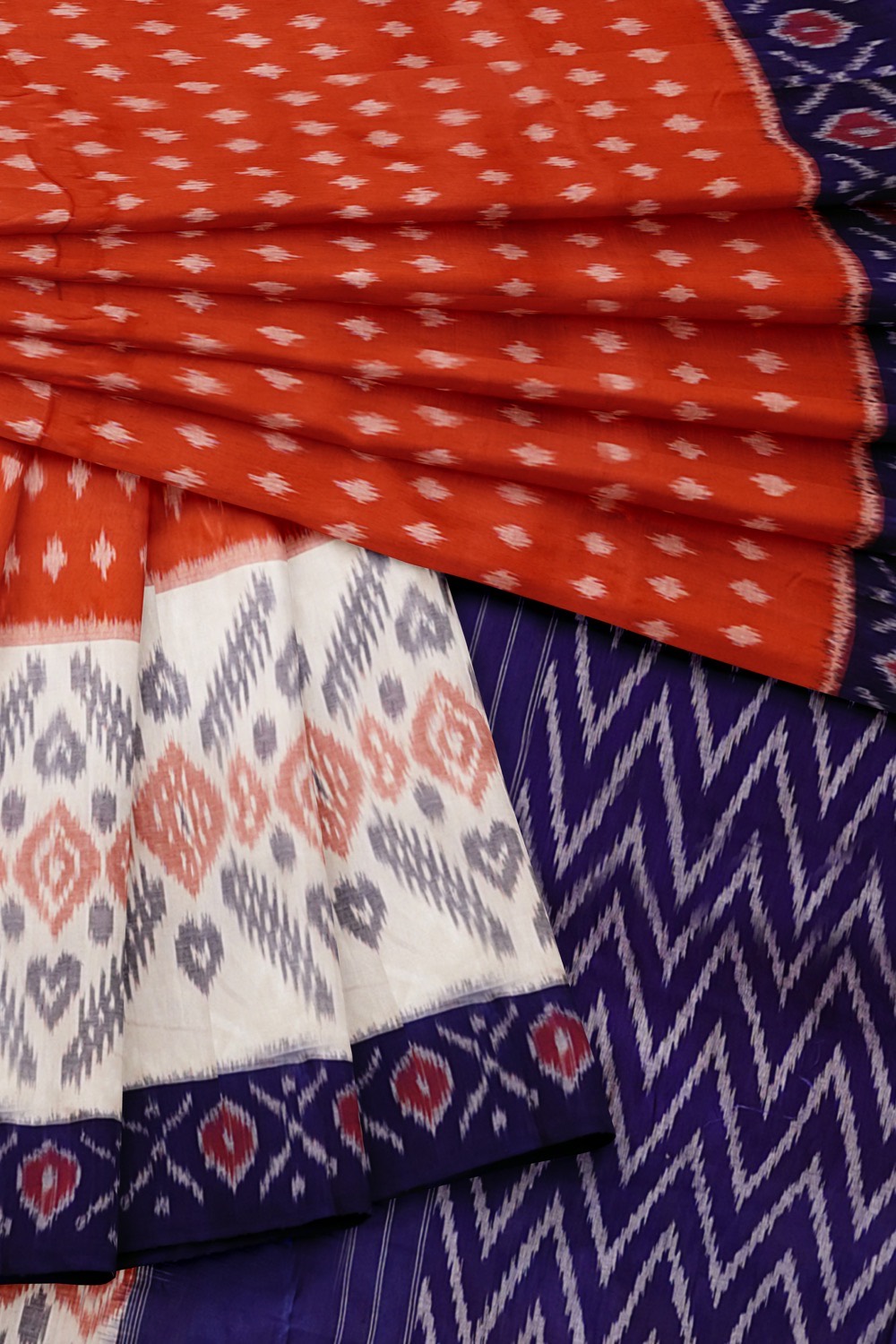 sri kumaran stores 102022 pochampalli cotton orange saree with ink blue border 1 5