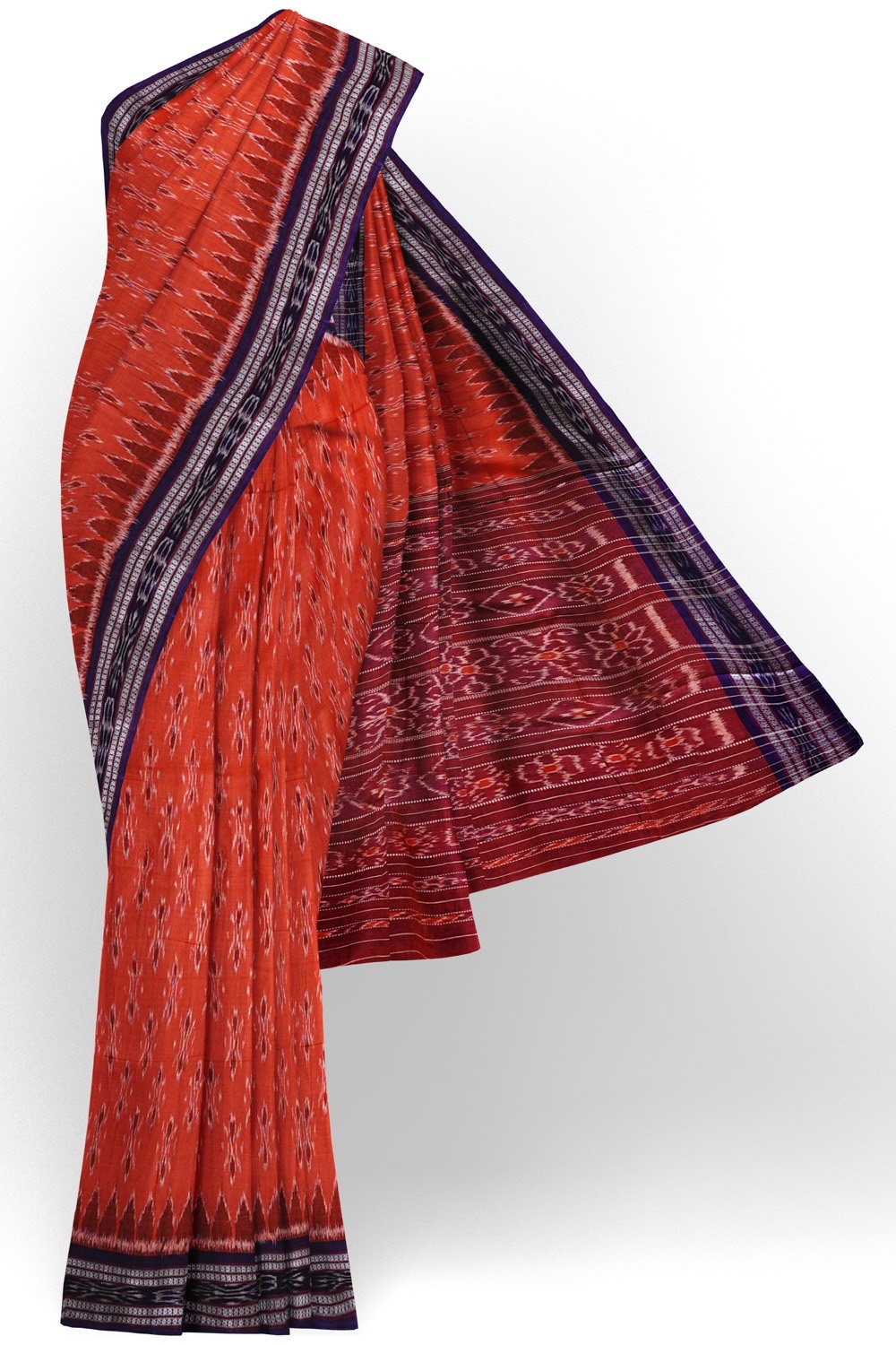 sri kumaran stores 102022 pochampalli cotton red saree with dark blue border 1 1