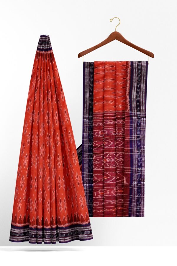 sri kumaran stores 102022 pochampalli cotton red saree with dark blue border 1 2