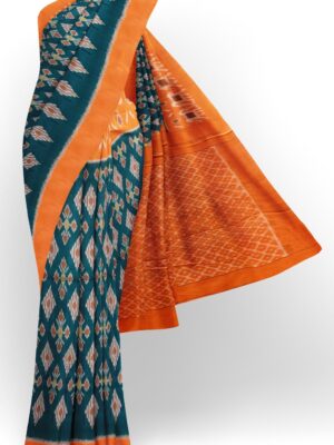 sri kumaran stores 102022 pochampalli cotton turquoise blue saree with orange border 1 1