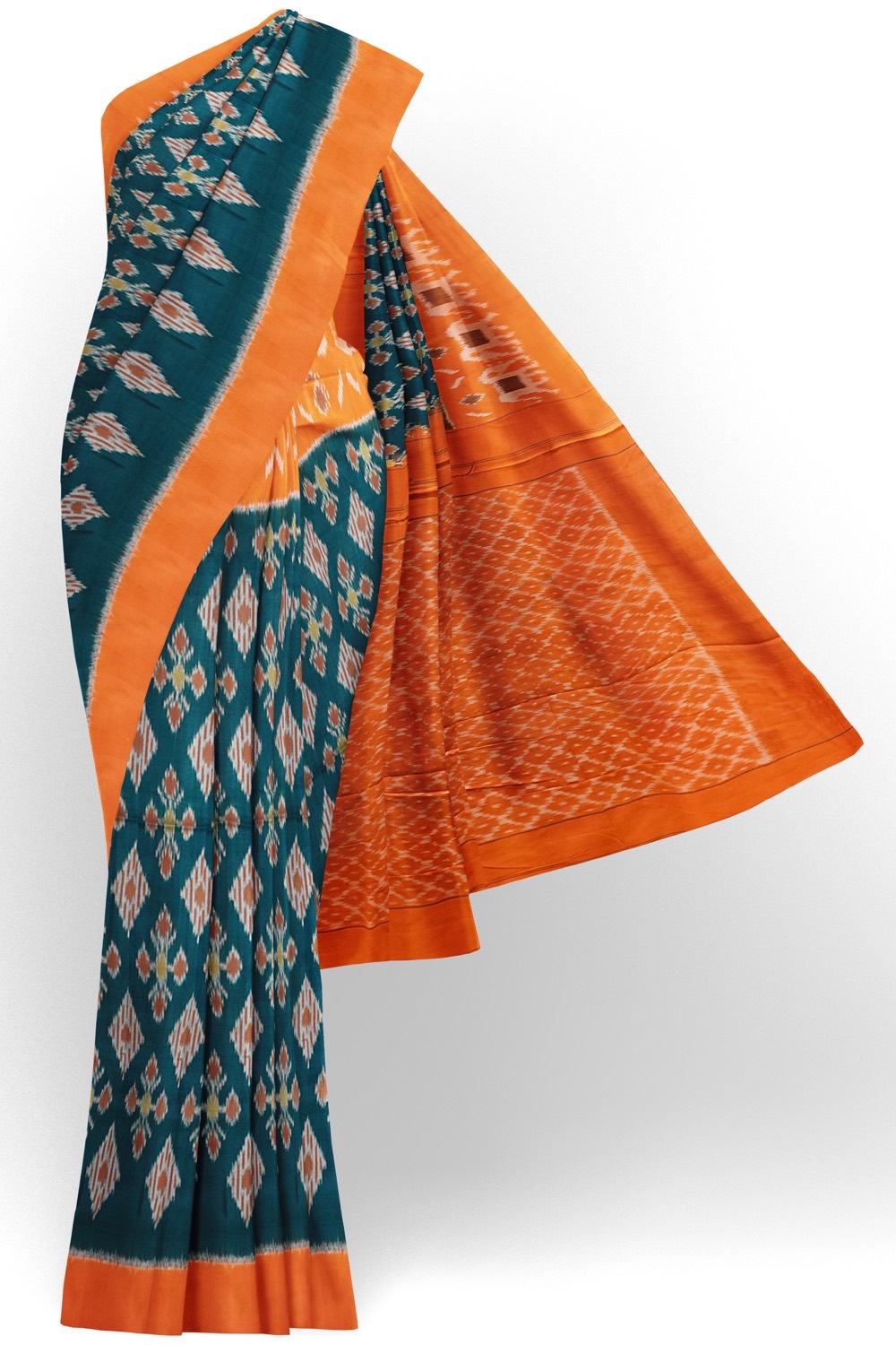 sri kumaran stores 102022 pochampalli cotton turquoise blue saree with orange border 1 1