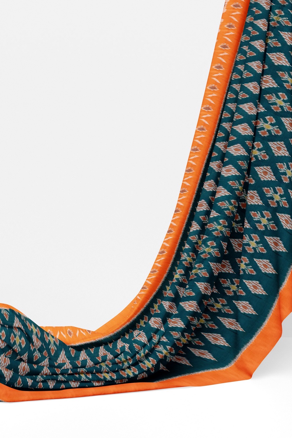 sri kumaran stores 102022 pochampalli cotton turquoise blue saree with orange border 1 3