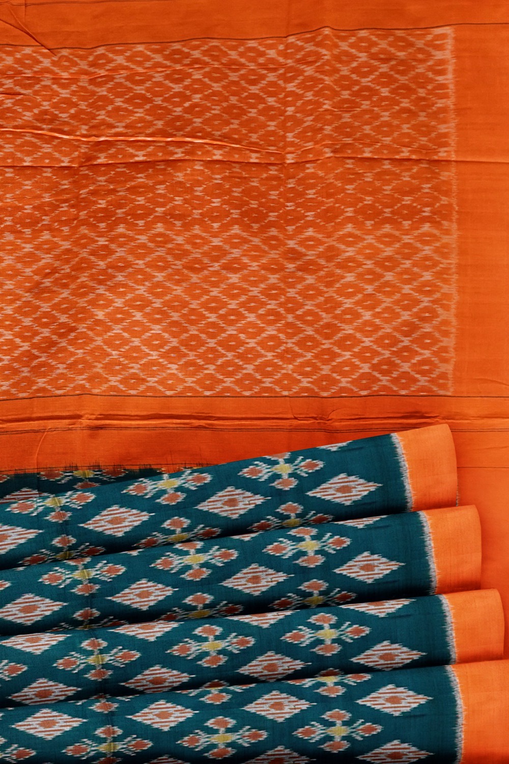sri kumaran stores 102022 pochampalli cotton turquoise blue saree with orange border 1 4