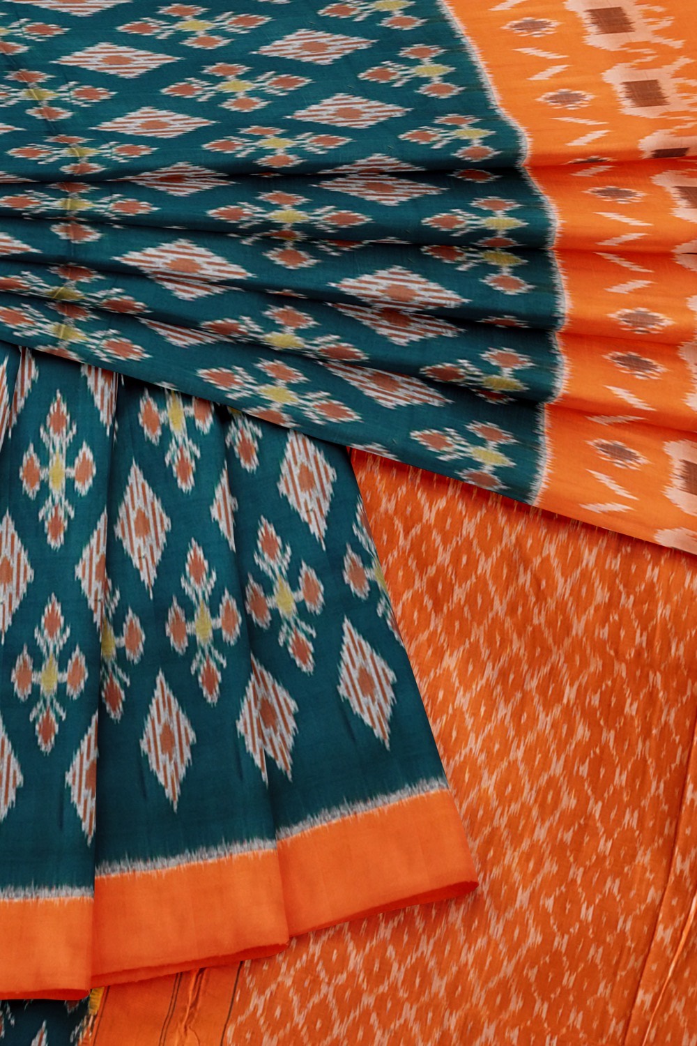 sri kumaran stores 102022 pochampalli cotton turquoise blue saree with orange border 1 5