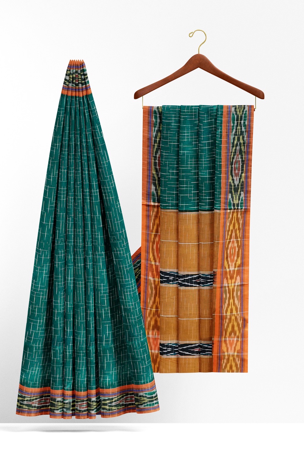 sri kumaran stores 102022 pochampalli cotton turquoise green saree with turquoise green border 1 2