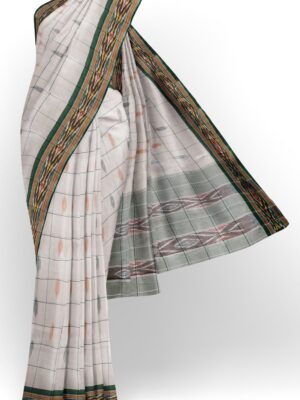 sri kumaran stores 102022 pochampalli cotton white saree with dark green border 1 1