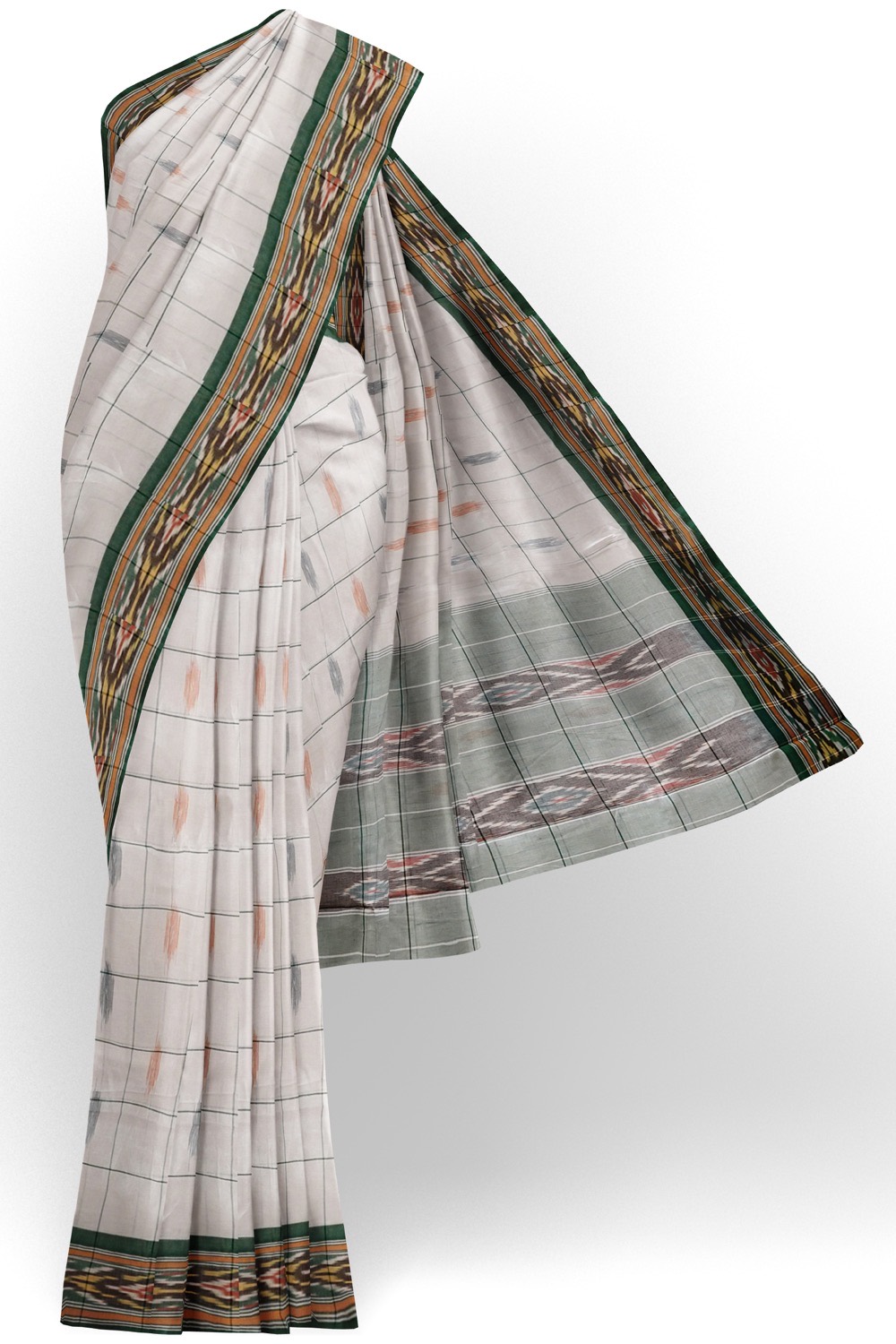 sri kumaran stores 102022 pochampalli cotton white saree with dark green border 1 1