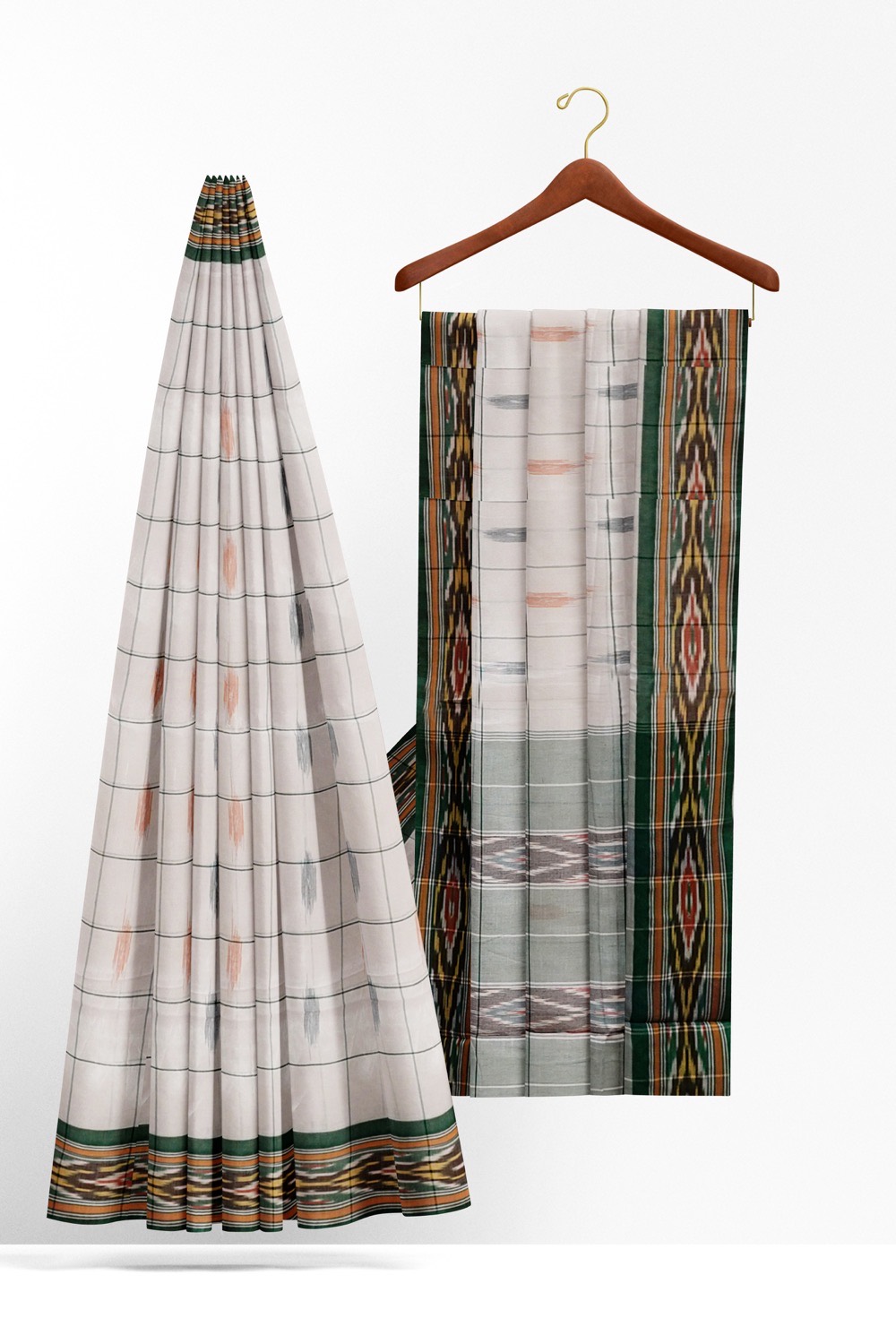 sri kumaran stores 102022 pochampalli cotton white saree with dark green border 1 2