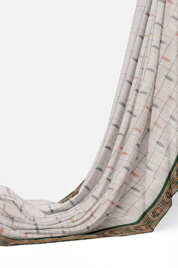 sri kumaran stores 102022 pochampalli cotton white saree with dark green border 1 3