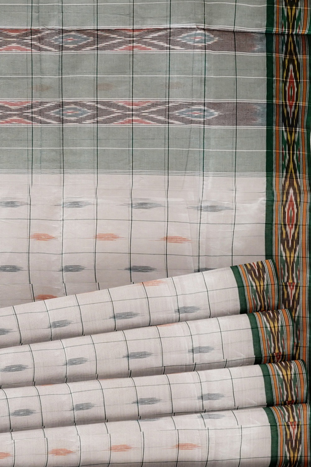 sri kumaran stores 102022 pochampalli cotton white saree with dark green border 1 4