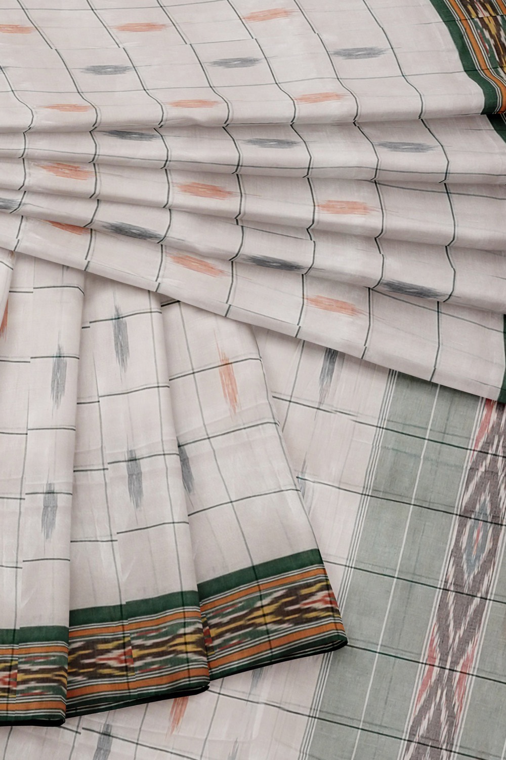 sri kumaran stores 102022 pochampalli cotton white saree with dark green border 1 5