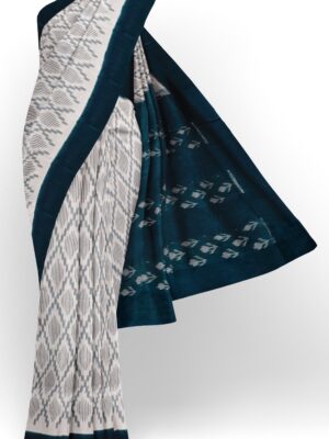 sri kumaran stores 102022 pochampalli cotton white saree with turquoise blue border 1 1