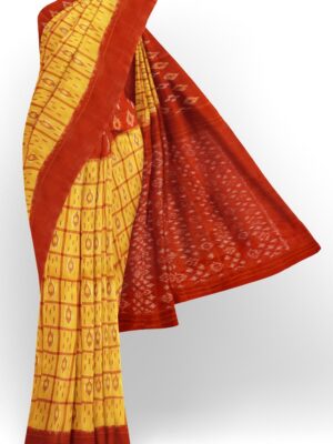 sri kumaran stores 102022 pochampalli cotton yellow saree with red border 1 1