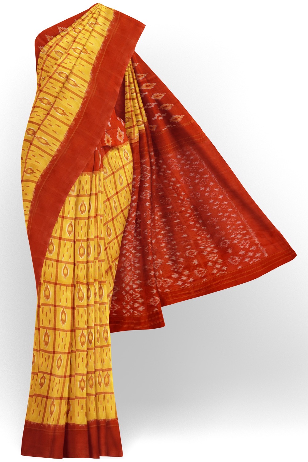 sri kumaran stores 102022 pochampalli cotton yellow saree with red border 1 1