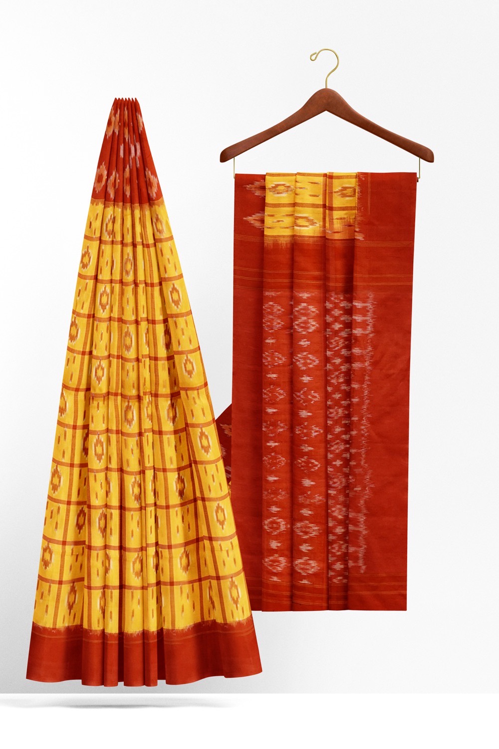 sri kumaran stores 102022 pochampalli cotton yellow saree with red border 1 2