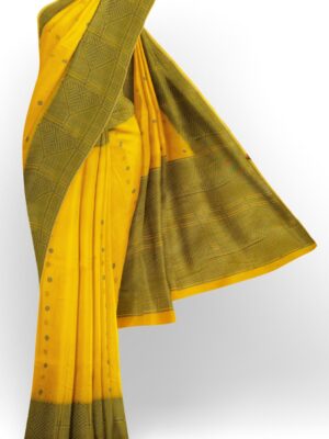 sri kumaran stores 102022 pure cotton bright yellow saree with green border 1