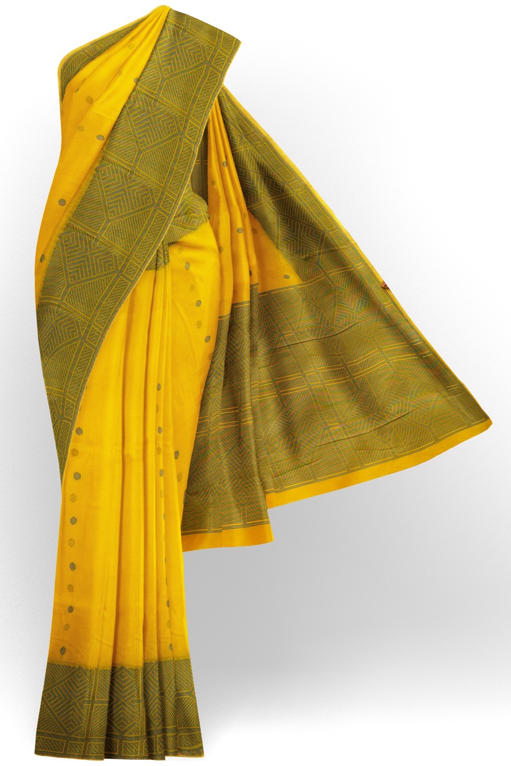sri kumaran stores 102022 pure cotton bright yellow saree with green border 1