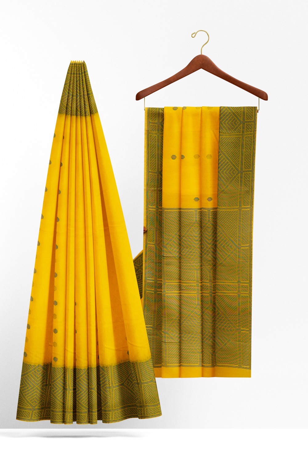 sri kumaran stores 102022 pure cotton bright yellow saree with green border 2