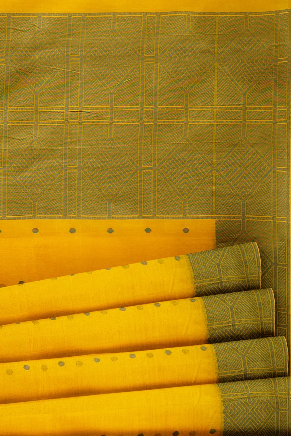 sri kumaran stores 102022 pure cotton bright yellow saree with green border 4