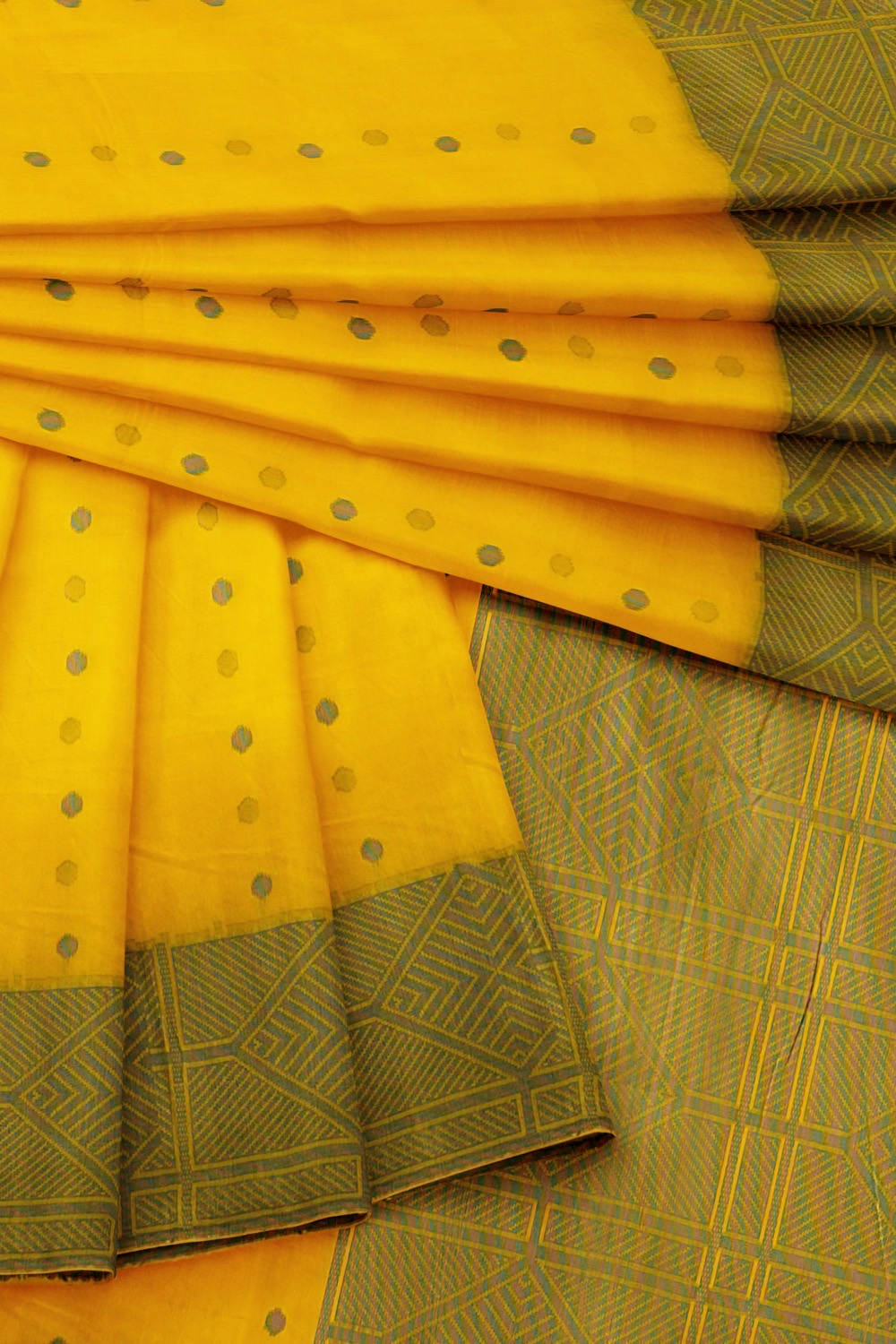 sri kumaran stores 102022 pure cotton bright yellow saree with green border 5