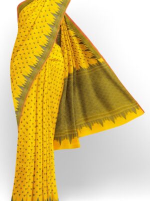 sri kumaran stores 102022 pure cotton bright yellow saree with green border 1 1