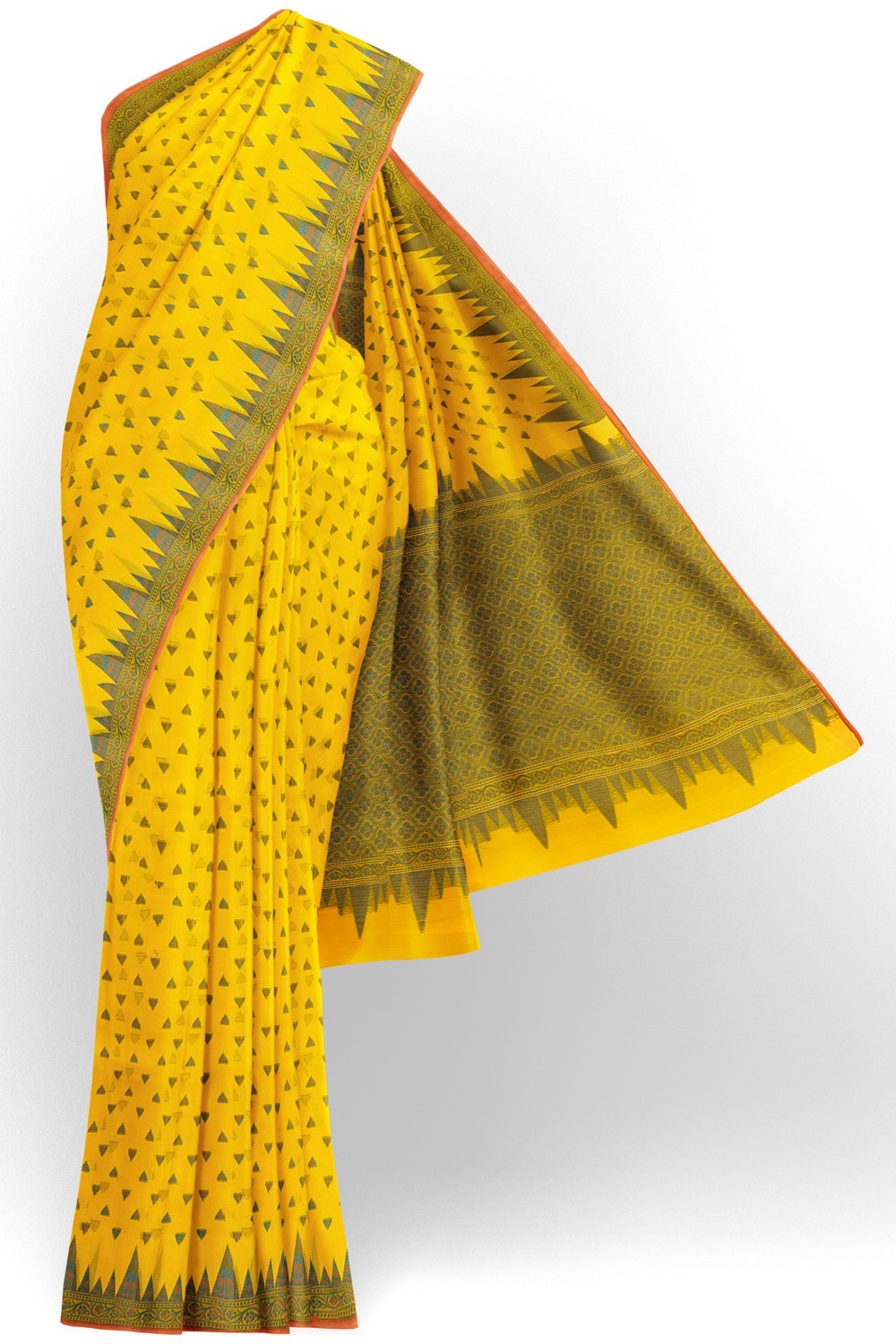 sri kumaran stores 102022 pure cotton bright yellow saree with green border 1 1