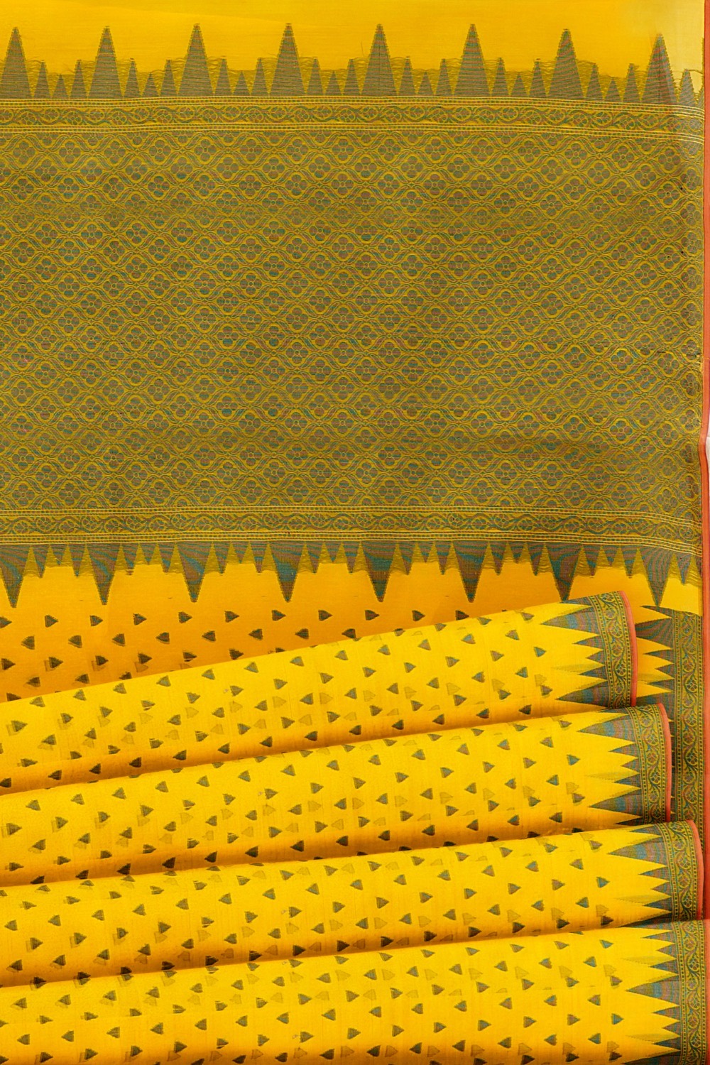 sri kumaran stores 102022 pure cotton bright yellow saree with green border 1 4