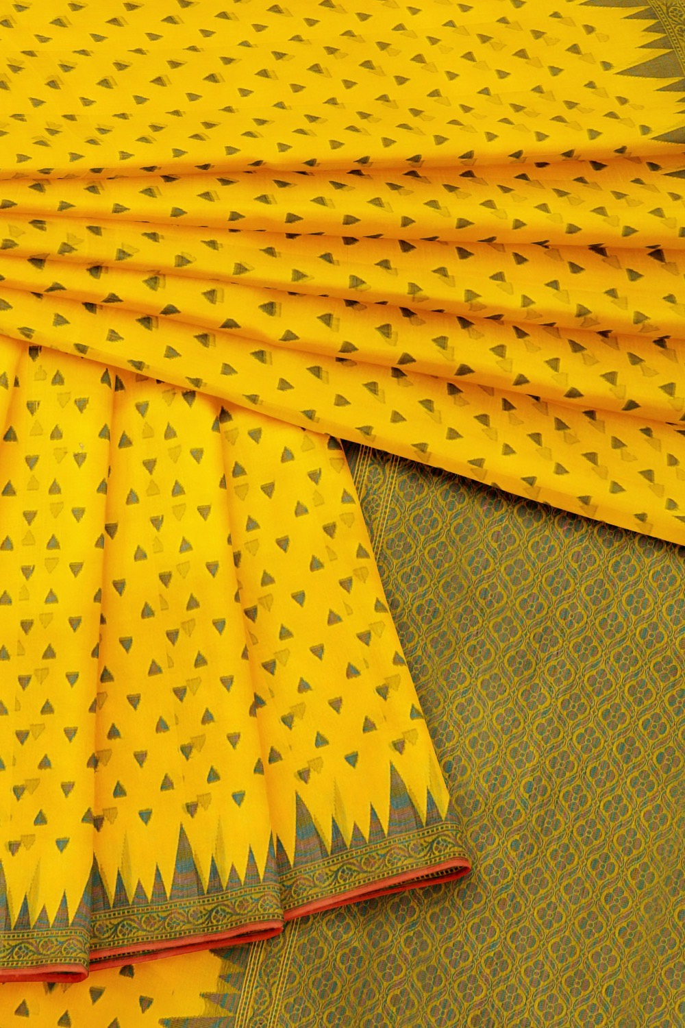 sri kumaran stores 102022 pure cotton bright yellow saree with green border 1 5