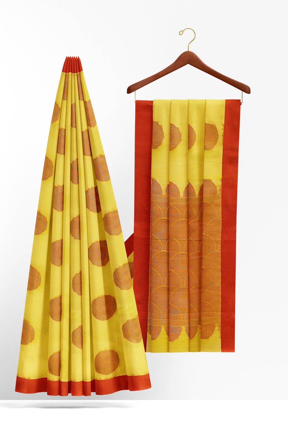 sri kumaran stores 102022 pure cotton bright yellow saree with red border 1 2