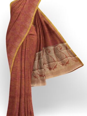 sri kumaran stores 102022 pure cotton brown saree with yellow border 1 1