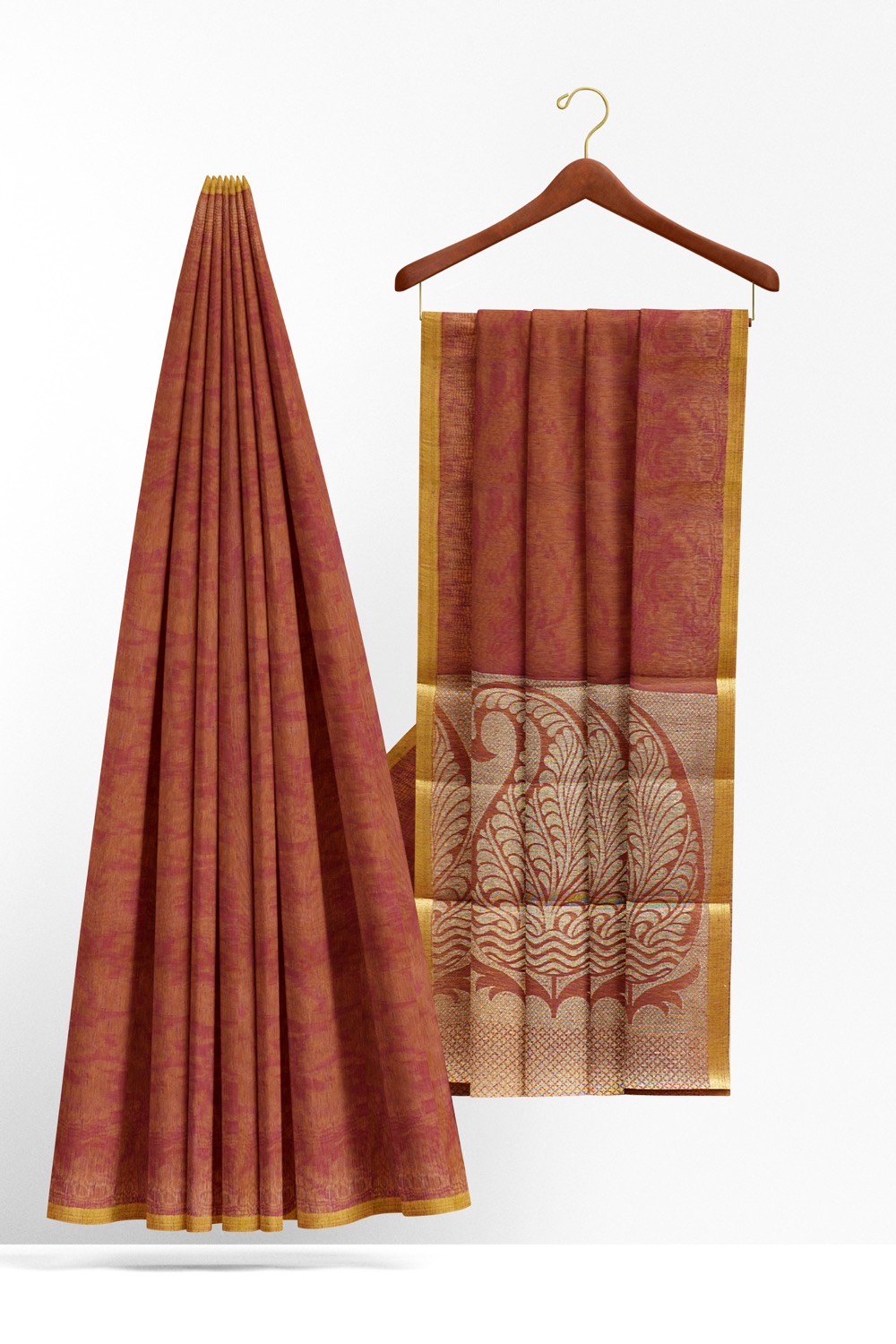 sri kumaran stores 102022 pure cotton brown saree with yellow border 1 2