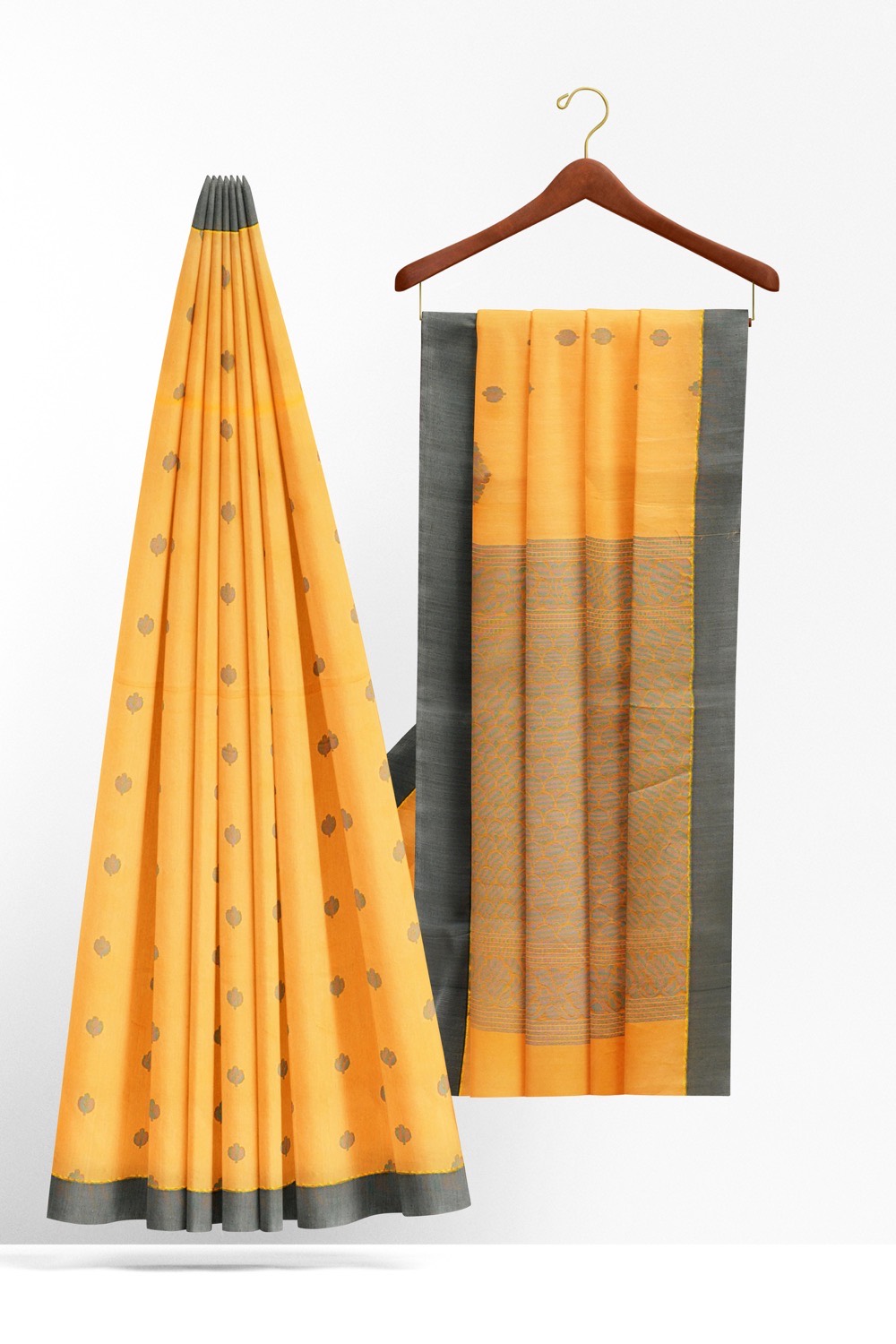 sri kumaran stores 102022 pure cotton faded orange saree with grey border 1 2