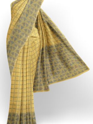 sri kumaran stores 102022 pure cotton faded yellow saree with green border 1
