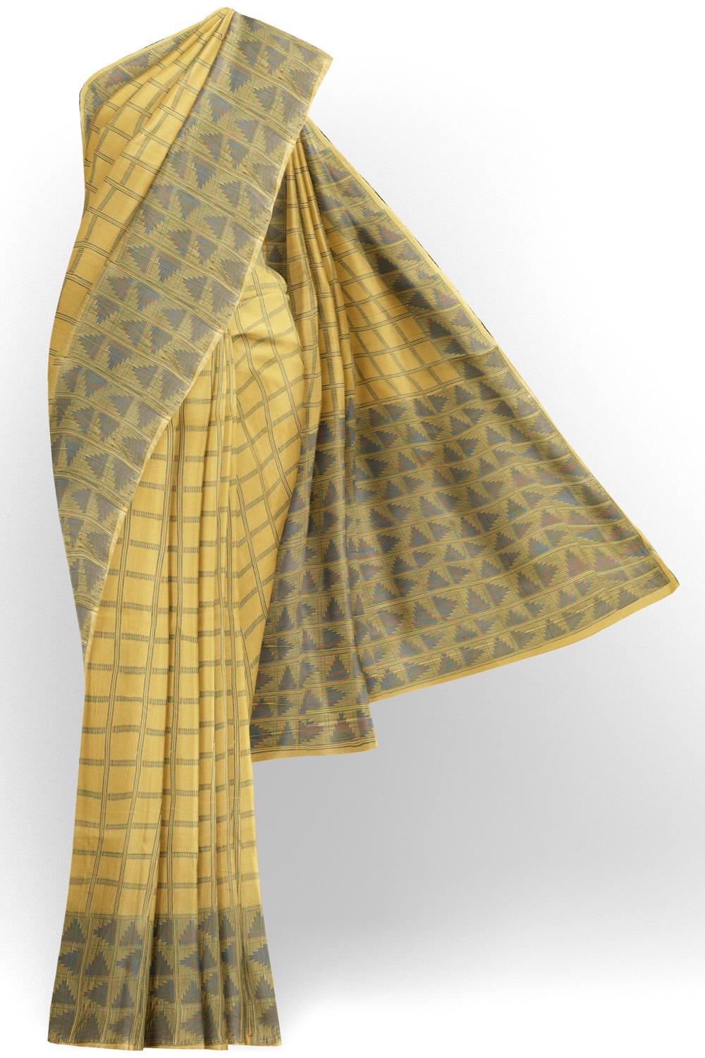 sri kumaran stores 102022 pure cotton faded yellow saree with green border 1