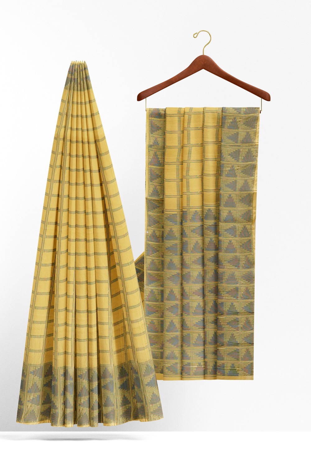 sri kumaran stores 102022 pure cotton faded yellow saree with green border 2