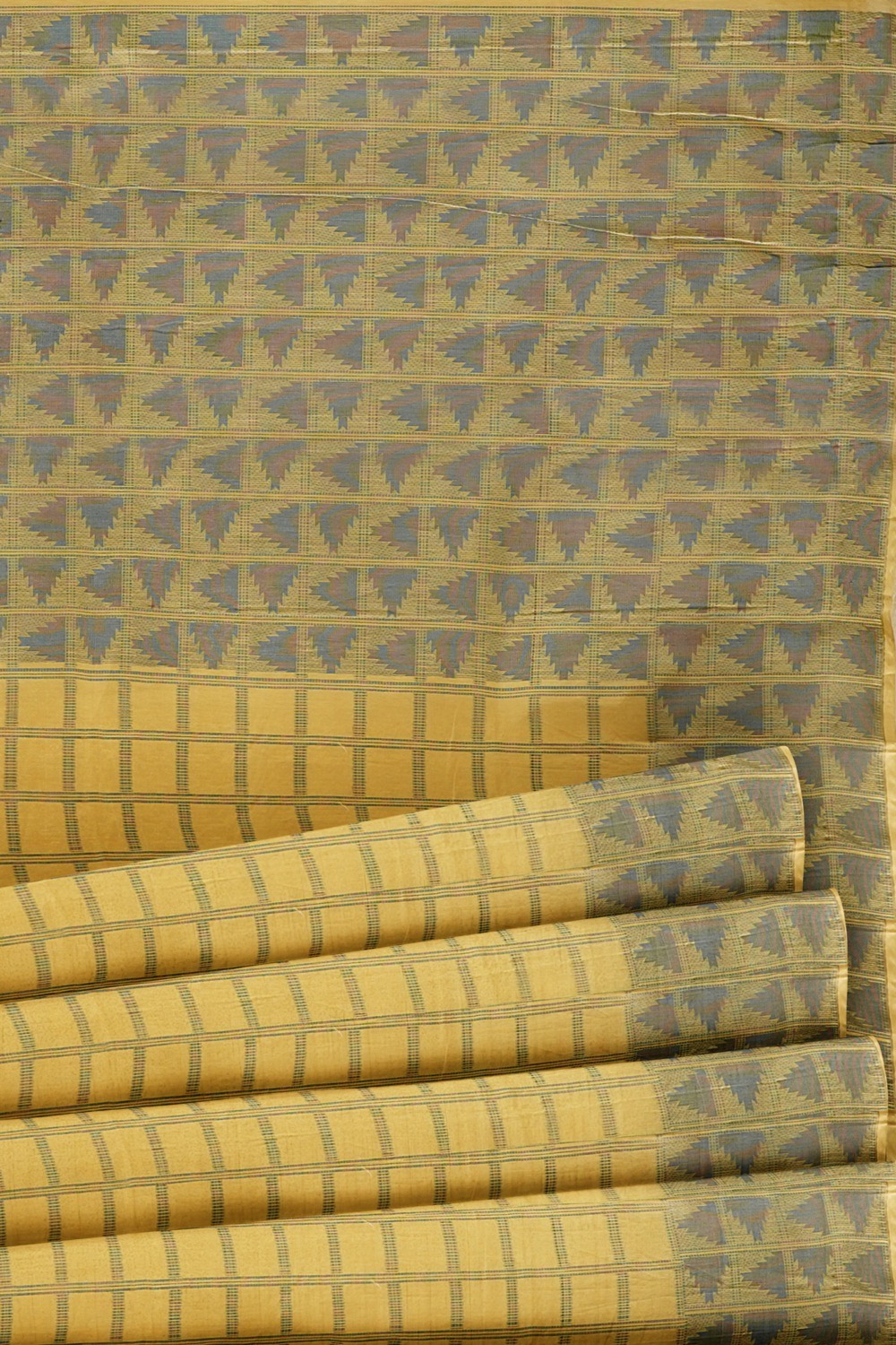 sri kumaran stores 102022 pure cotton faded yellow saree with green border 4