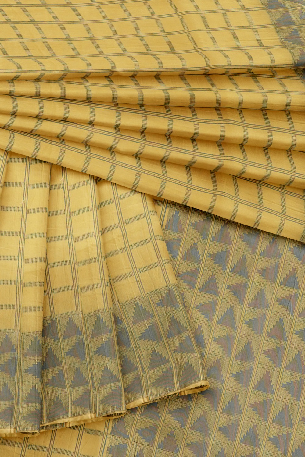 sri kumaran stores 102022 pure cotton faded yellow saree with green border 5