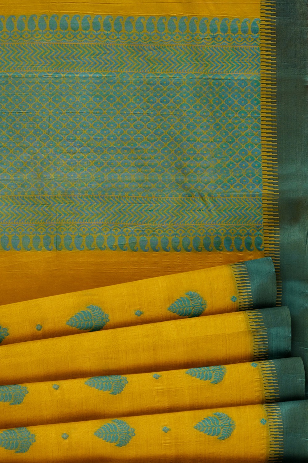 sri kumaran stores 102022 pure cotton faded yellow saree with green border 2 4