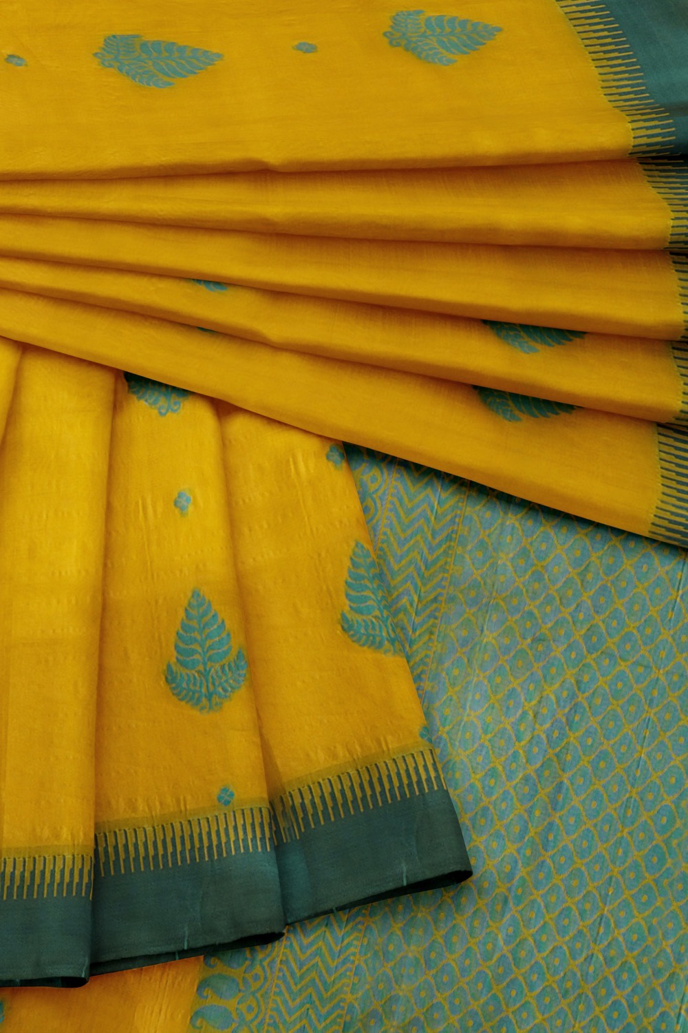 sri kumaran stores 102022 pure cotton faded yellow saree with green border 2 5