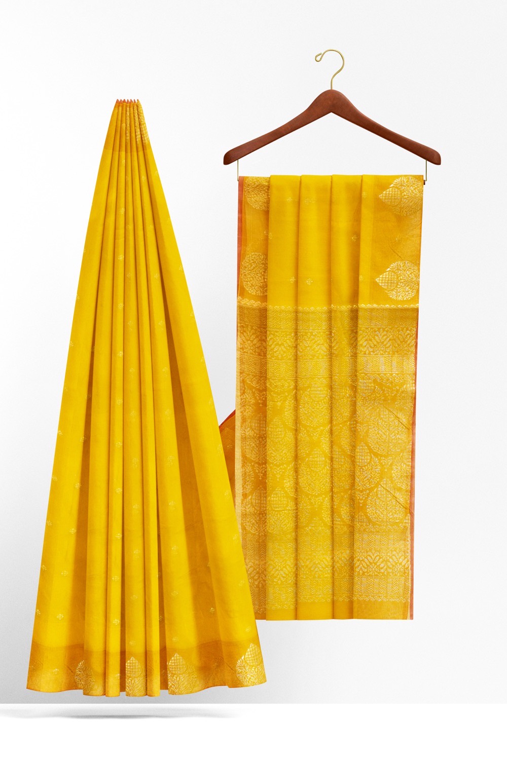 sri kumaran stores 102022 pure cotton golden yellow saree with golden yellow border 1 2