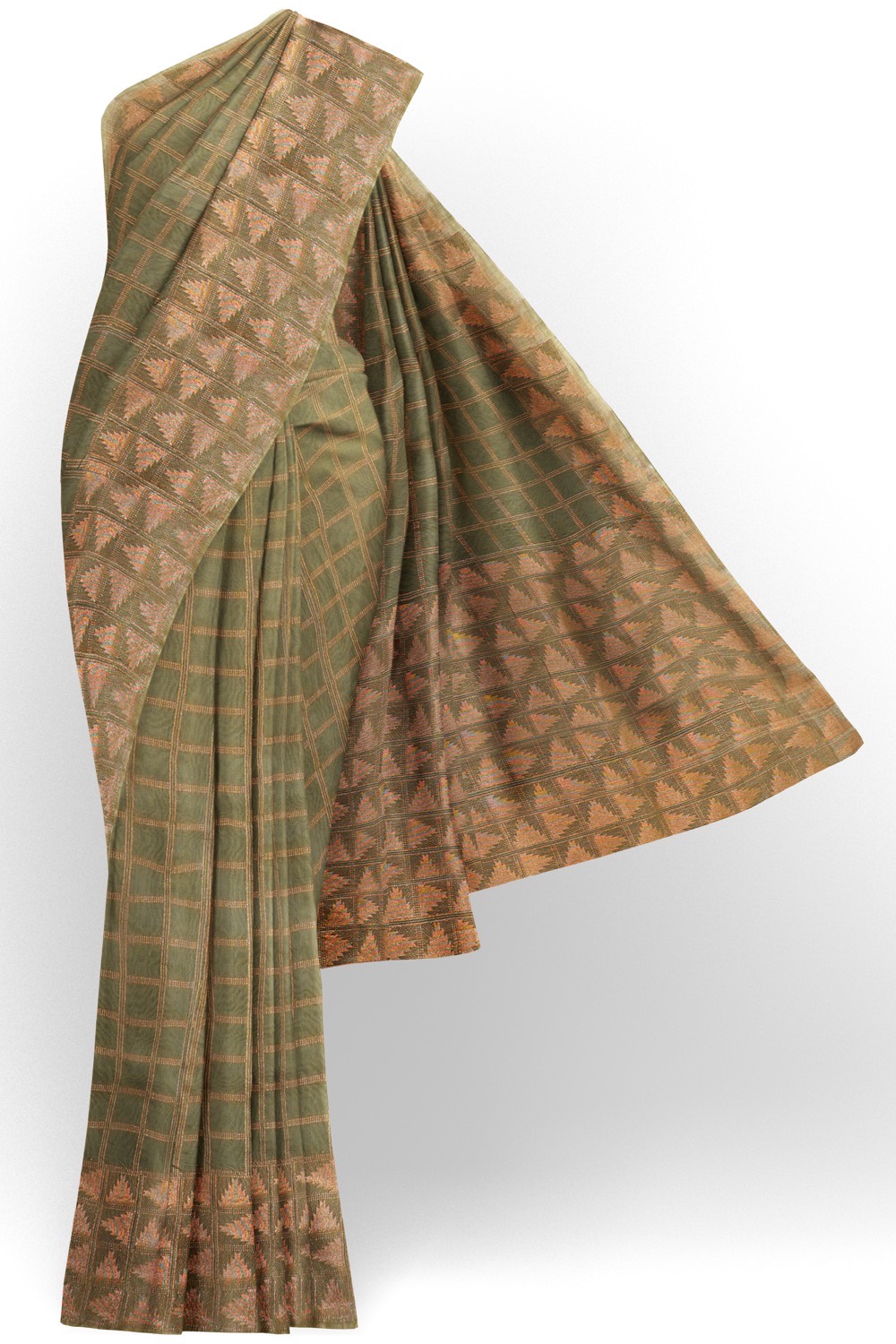 sri kumaran stores 102022 pure cotton green saree with cream colour border 1